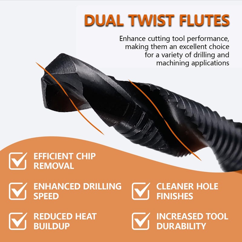 Hymnorq M8 Combination Tap and Drill Bit - TIAIN Coated, M35 Cobalt Steel, 118Â° Split Point, 1.25mm Thread Pitch, 1/4" Hex Shank, Dual Twist Flute, Ideal for Hard Metals - Image 3
